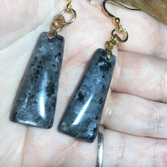 handmade blue black real larvikite gold plated earring - Picture 2 of 8